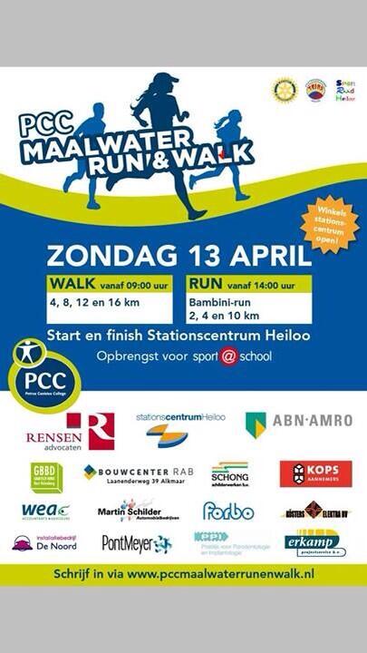 Zondag 13 april aanstaande. De PCC Maalwater Run &amp; Walk. Hèt wandel- en hardloopevenement van Heiloo. Doet u ook mee?