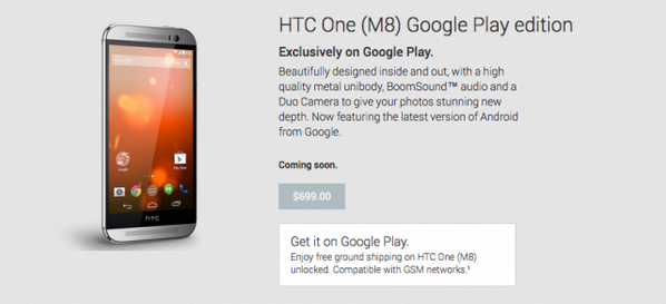 Phandroid's tweet image. HTC One M8 Google Play edition listing goes live in the Play Store ift.tt/1jDg0QN