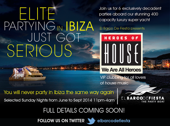 ElBarcoDeFiesta's tweet photo. Coming this summer to Ibiza 2014! @essentialibiza @ibizaspotlight @vipsecuritys @JetHire @TomMay1 @Decadentdave http://t.co/dYLvIEbg9Q
