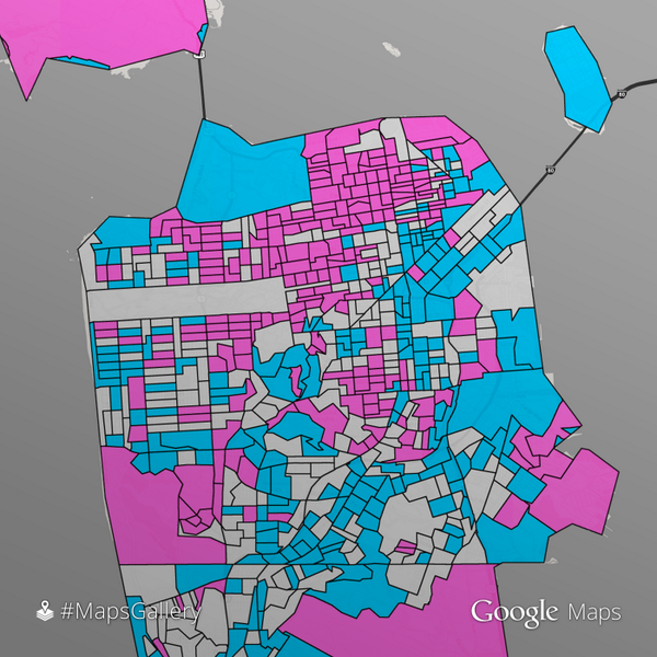 googlemaps's tweet photo. Single &amp; thinking of moving to SF? This #MapsGallery map could unlock your amorous future → http://t.co/AOrFdBlYOg http://t.co/x26xsbAnLB