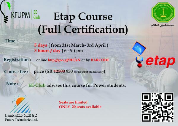 ETAP first session from 31st March- 3rd April. Only 20 seats are available.
LINK : goo.gl/JJDsQ9
#KFUPM