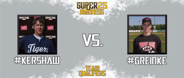 1st team matchup: <a href="/Dodgers/">Los Angeles Dodgers</a>' Zack Greinke vs. Clayton Kershaw. Vote your favorite into the next round! #Super25Madness