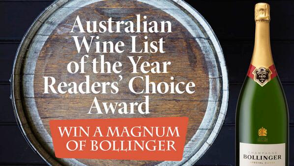 Who has the best wine list in Australia? Have your say and you could WIN A MAGNUM OF BOLLINGER bit.ly/1dosu01