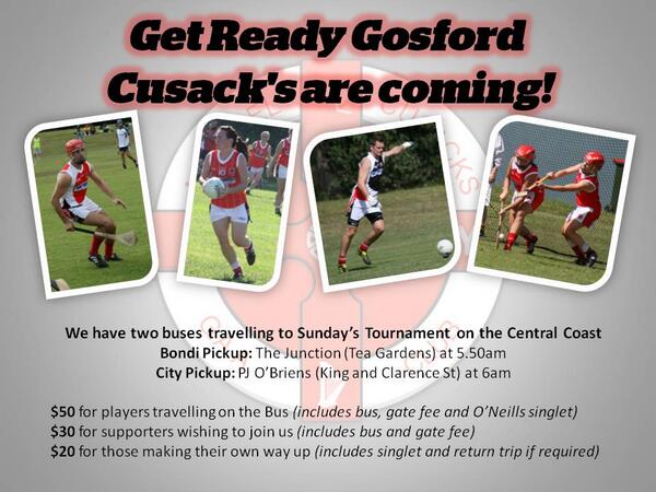 Get Ready Gosford! Full details for Sunday's preseason trip to the Central Coast attached #GAA #Cusacks