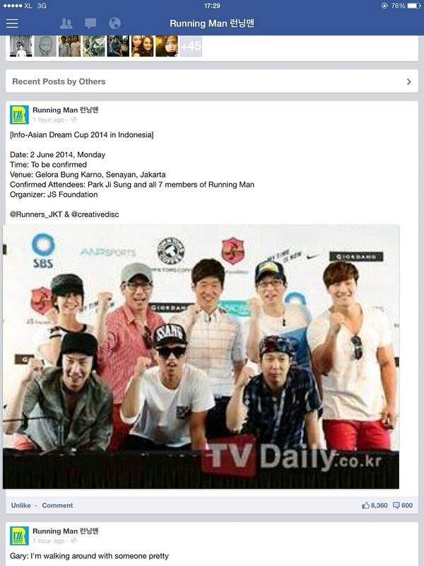 1st tweet : running man go to indonesia!!  Yeay...