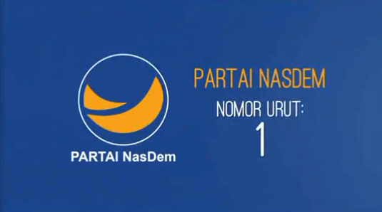 aritadewi's tweet photo. RT @KompasTV: #IndonesiaSATU No urut 1: Partai @NasDem 
Ketua: Surya Paloh http://t.co/AsAcB3fVCk
