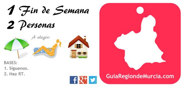 regionmurcia's tweet photo. Sorteo! 1Fin de Semana 2 Pers.Haz RT y SIGUENOS. 3 participaciones: http://t.co/mGBUCAXS9E #murcia #regiondemurcia http://t.co/d6cDI0BL6G