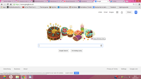 KateBrown2116's tweet photo. Festive little happy birthday from google has just made my day.. http://t.co/JU4wyM0Jgi