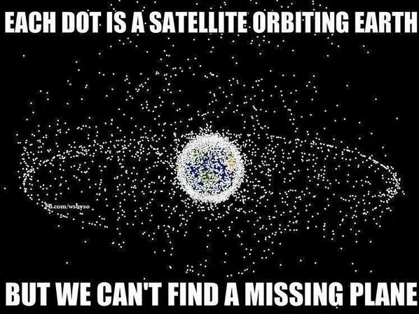 UlrichJvV's tweet photo. Each dot is a satellite orbiting Earth. But we can't find a missing plane! #MalaysiaAirlines #MH370 http://t.co/mbO82FRduD