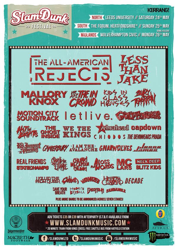 So the <a href="/SlamDunkMusic/">Slam Dunk Festival</a> line up is absolutely insane this year. We can't wait.