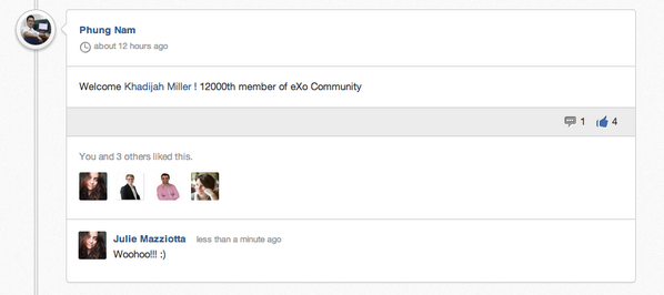 eXoPlatform's tweet photo. Woohoo! We just welcomed our 12000th member on http://t.co/fCZMPJiPaS #devs #intranet20 #e20 #opensourcesoftware http://t.co/pnHvaiODW8
