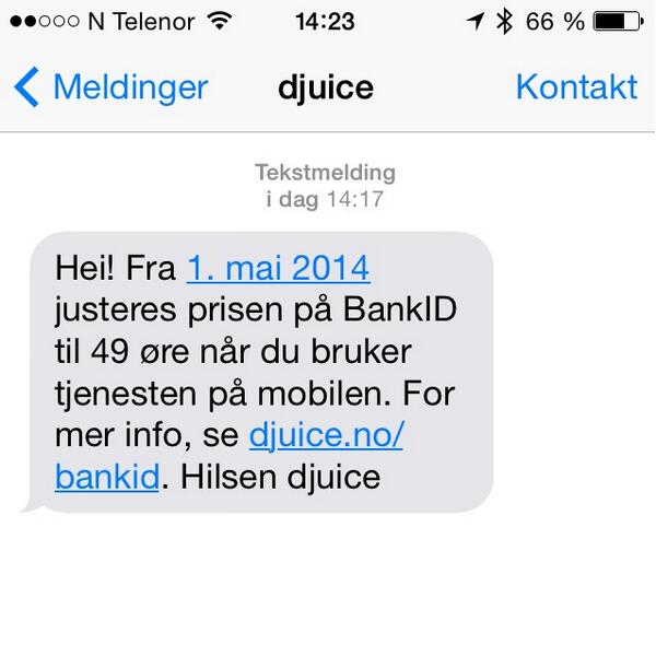 Nanetters's tweet photo. Der kom sms'en ja. Da er det vekk fra #djuice og #Telenor http://t.co/ViPrEz0qKS