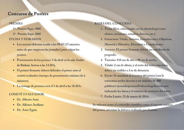 OBeOIEE's tweet photo. Ampliamos la fecha límite!Puedes enviarnos tu resumen antes del 31 de marzo a vjornadasposters@odontologoberriak.net! http://t.co/NGAIuqccSc