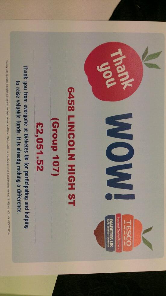 "<a href="/Express_high_st/">Lincoln High Street</a>: Recognition for our fund raising efforts last year from <a href="/DiabetesUK/">Diabetes UK</a> well done team. " Amazing 😁