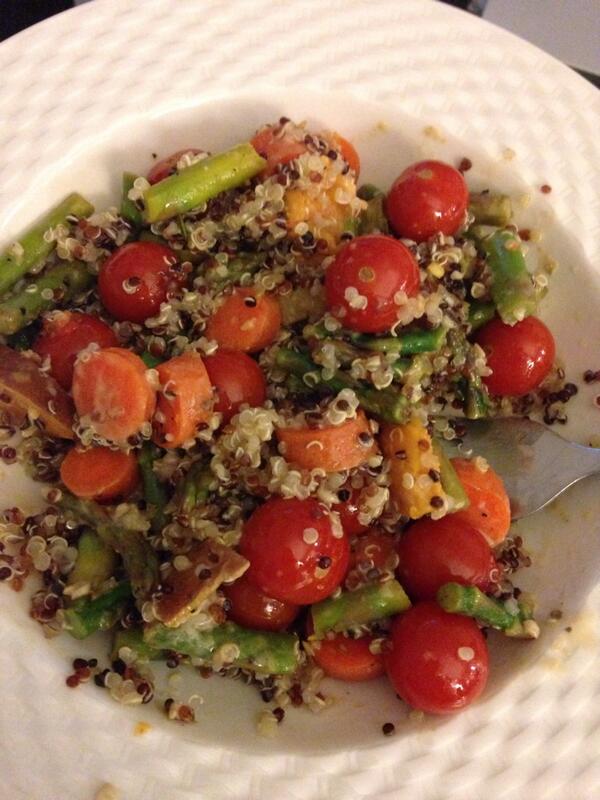caitw32's tweet photo. @DrOz Quinoa with garlic lemon asparagus, tomatoes, carrots, sweet potatoes http://t.co/Y8EgnpE55L