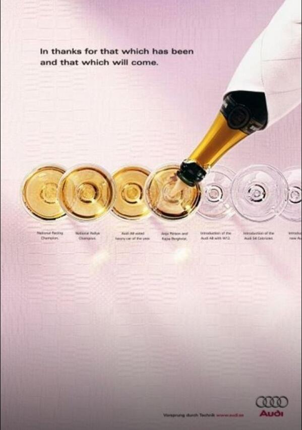 MadOverAds's tweet photo. @Audi slyly advertises its brand as it wished everyone a happy new year last year. #creative #advertising http://t.co/ciI0Zrf57s