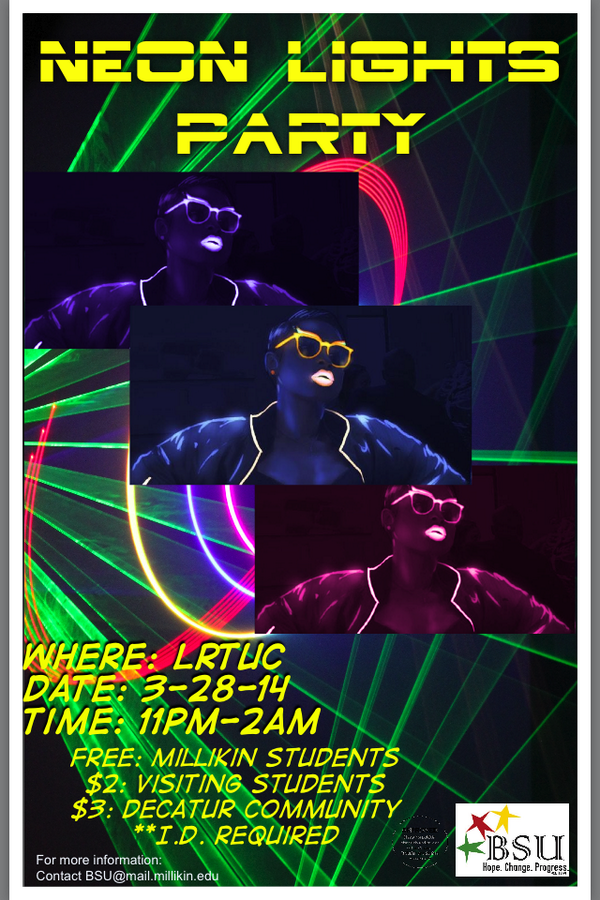 MILLIKIN_BSU's tweet image. Coming soon to a campus near you… #NeonLightsParty 3/28/14 (this FRIDAY) in LRTUC at 11pm!!!! Don’t miss it!