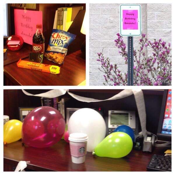 AmandaAmis1's tweet photo. Fun birthday at work. #goodsnacks #birthdaytweet #specialparking http://t.co/FLEbCNRXlE