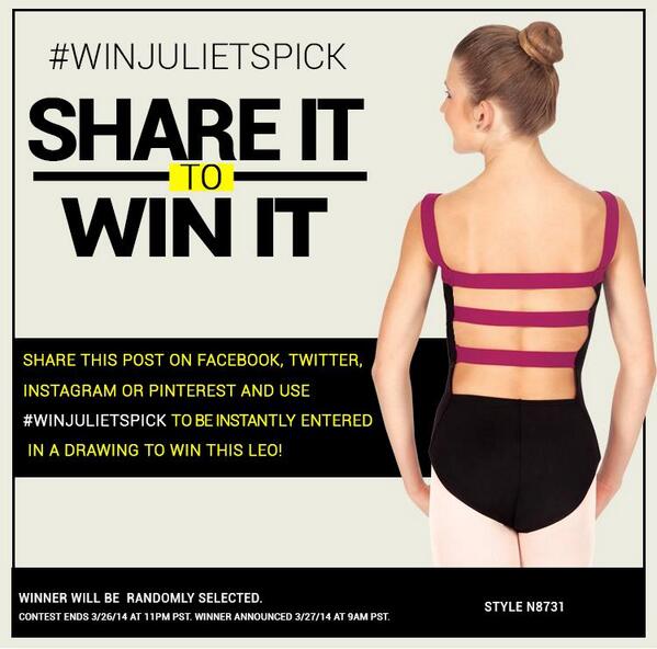 DiscountDance's tweet photo. Share this post and use #WinJulietsPick to be instantly entered in a drawing to win this leo! http://t.co/FKnxpy940H