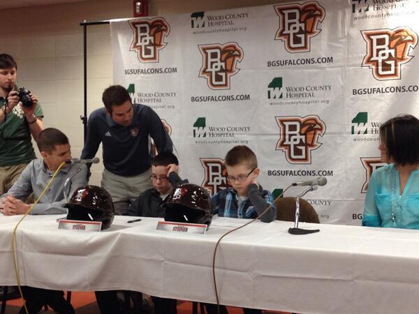 nojo15's tweet photo. Meet the two new members of the @WEAREBGBaseball team, Braedon and Bronson Steiner. Read the story in the senttrib http://t.co/reBZ5jQxDG