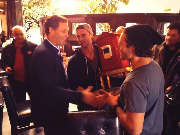 KimBabij's tweet photo. Winnipeg Firefighters showing @canadiancommish their hockey trophy... It's Canada! #bombers #cfl #103GC http://t.co/VMpozdwOW5