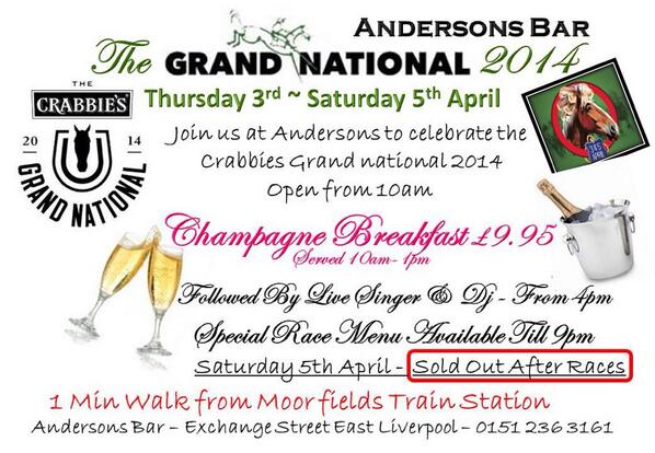 andersonsbar's tweet photo. Who's going to Aintree this year? Champagne breakfast only £9.95! http://t.co/RYeMgEuhif