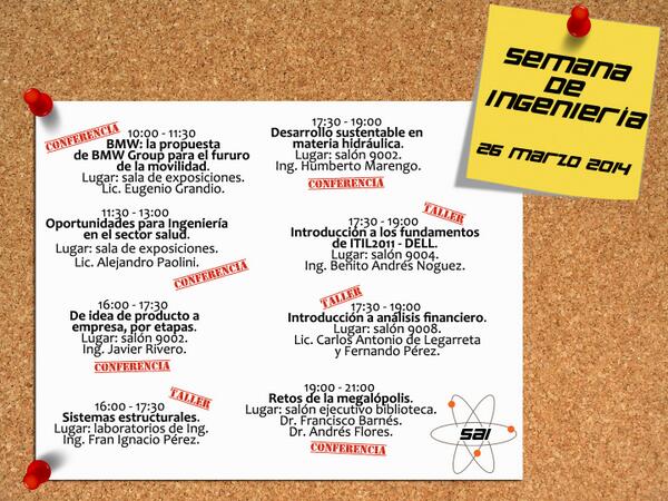 También tenemos conferencias en la tarde en nuestra #SemanaDeIngeniería ¿a cuál van a ir?  #SomosIngeniería