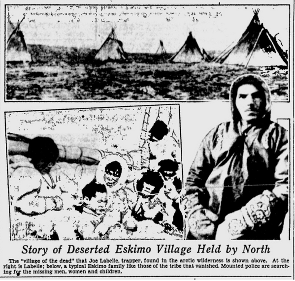 1930-1931, hundreds of US newspapers publish the Missing Eskimo village yarn on their front pages. Discounted in 1976