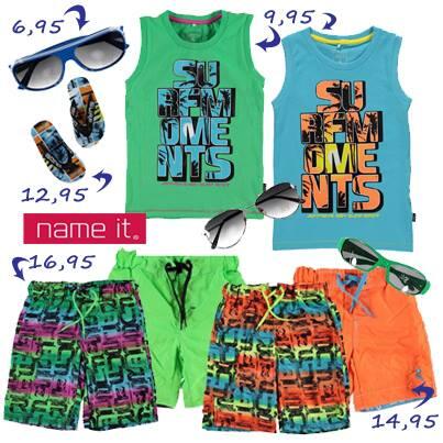 (zwem)shorts en hemdjes van NAME IT. Met de slippers en stoere zonnebrillen! Check de prijzen!bit.ly/1g3D0oh