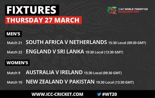 ICC's tweet image. The men are back in #wt20 action in just 30 minutes. Follow all the action live at icc-cricket.com.