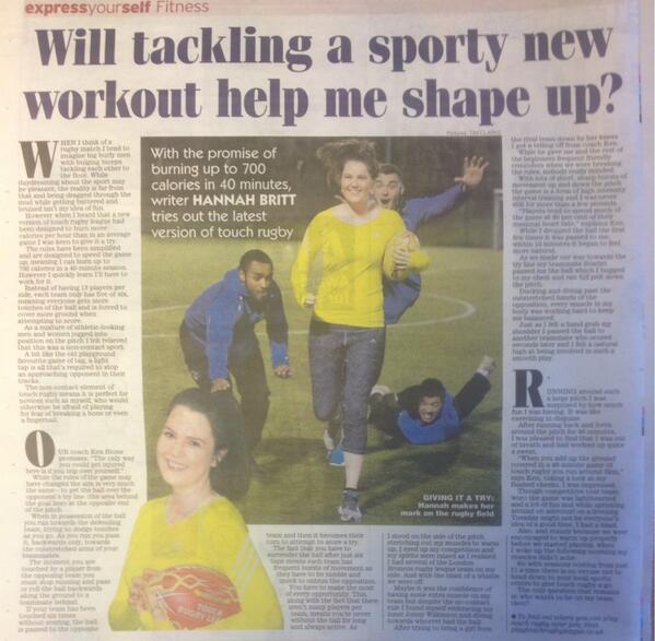 wsportcoll's tweet photo. Great to see @mouldycake from the @dailyexpressuk trying out @PlayTouchRL in today's paper http://t.co/kgX6YwgQbc