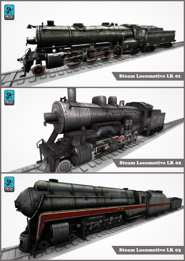 ProfiDevelopers's tweet photo. In the near future we will release new models of locomotives. Check out the preview! #Unity #AssetStore http://t.co/ylZ1XZv4yW