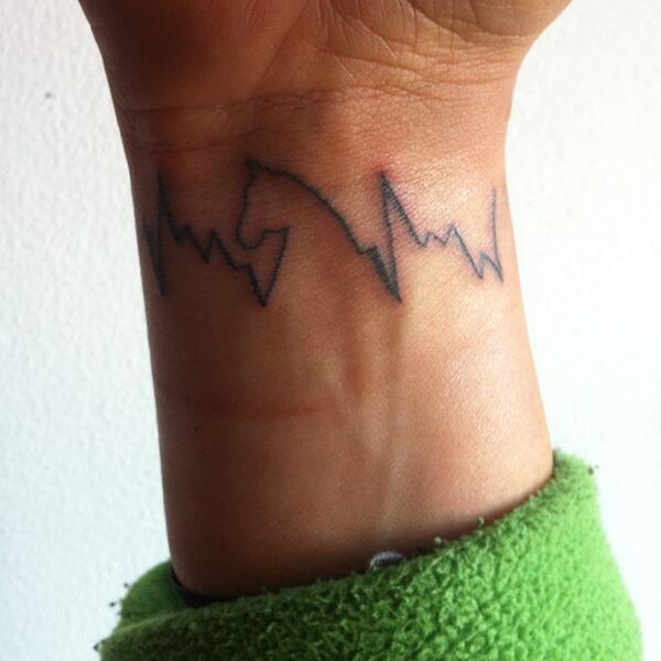 Heartbeat tattoo on shoulder blade