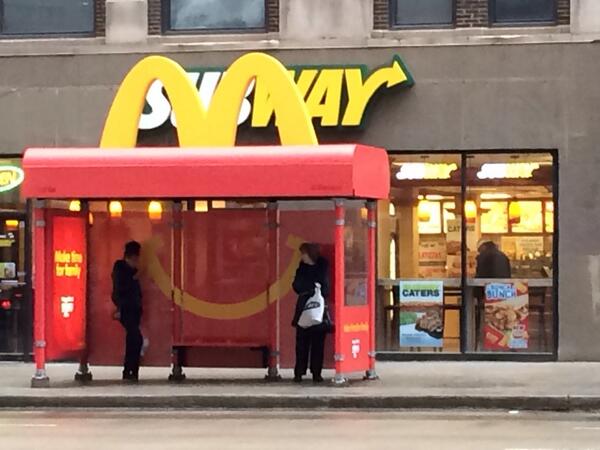 annalappe's tweet photo. Wow. serious takeover of public space! No, hadn't seen it: RT @MicheleRSimon: Anyone else seen these new McD bus ads? http://t.co/5T3sxCf9eW