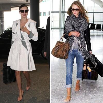 IFlyFirstClass1's tweet image. Which celeb's airport style do you prefer? Rosie Huntington-Whiteley's casual look or glam Miranda Kerr?