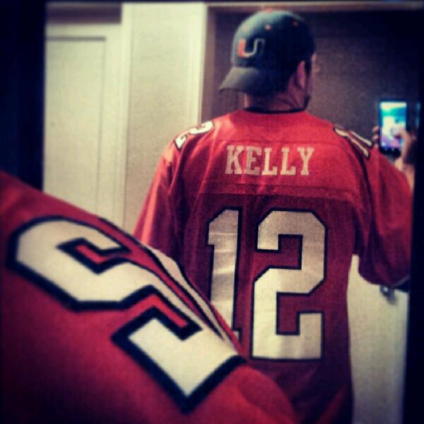 Wearing my Jim Kelly <a href="/MiamiHurricanes/">Miami Hurricanes</a>  throwback in support of his fight versus cancer. #PrayerForJK #CanesFam