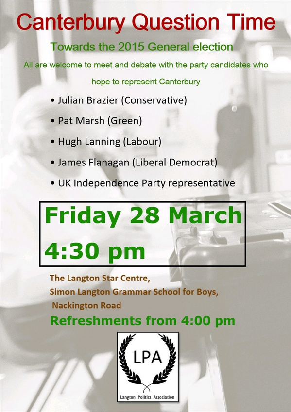 I will be taking part in Canterbury Question Time - Simon Langton Boys' School 28/3/14 <a href="/SimonLangtonSU/">SLBS Students' Union</a>