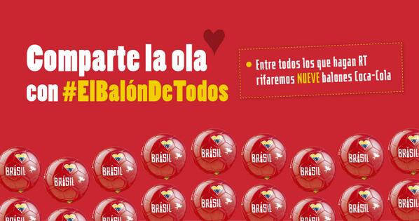 CocaColaCol's tweet image. Dale RT para seguir la ola y ganar #ElBalónDeTodos. Entre los que hagan RT's rifaremos 9 balones Coca-Cola.