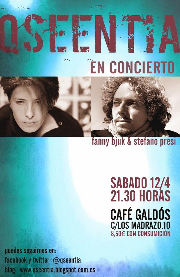 qseentia's tweet photo. Nuevo concierto de @qseentia el mítico @CAFEGALDOSMAD
No te lo pierdas!!! http://t.co/SojnRY41xE