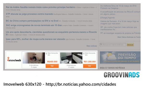 A GroovinAds banner for ImovelWeb using Geo-location to show Real Estate offers in the city of each user! #dynamicads