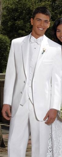 Gregory's Tux and Suit has this New White Two Button Notch Microfiber Tuxedo coat and pants set for only $109.99