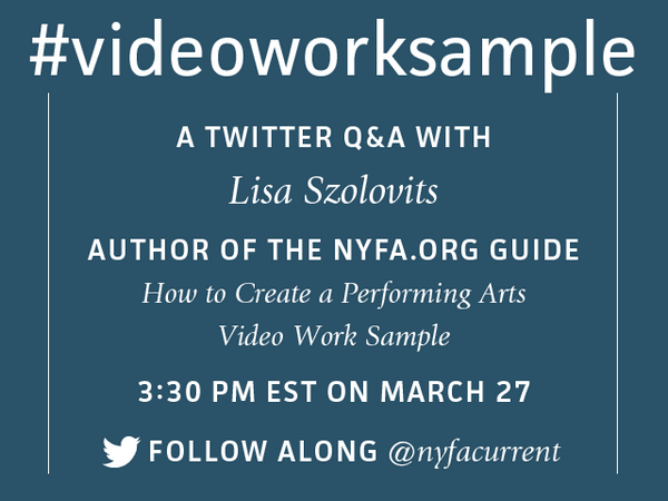 nyfacurrent's tweet photo. Happy #WorldTheatreDay!Join us 3:30PM EST for a TweetChat on performing arts video work samples. Use #VideoWorkSample http://t.co/XCHfyu7T2a