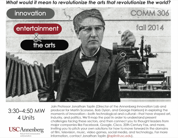 annenberglab's tweet photo. Explore tech &amp; cultural innovations that have shaped arts, industry &amp; politics http://t.co/gayYx2BzsZ #JonathanTaplin http://t.co/z84LLi7jlZ