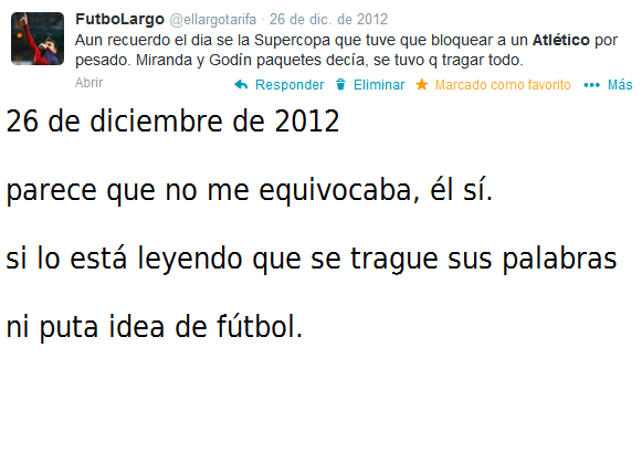Largo_Xbox's tweet photo. Un tweet para retratar a un atlético de mi TL. Si se quiere dar por aludido es su problema. Ni idea. http://t.co/5qXuPm0V6x