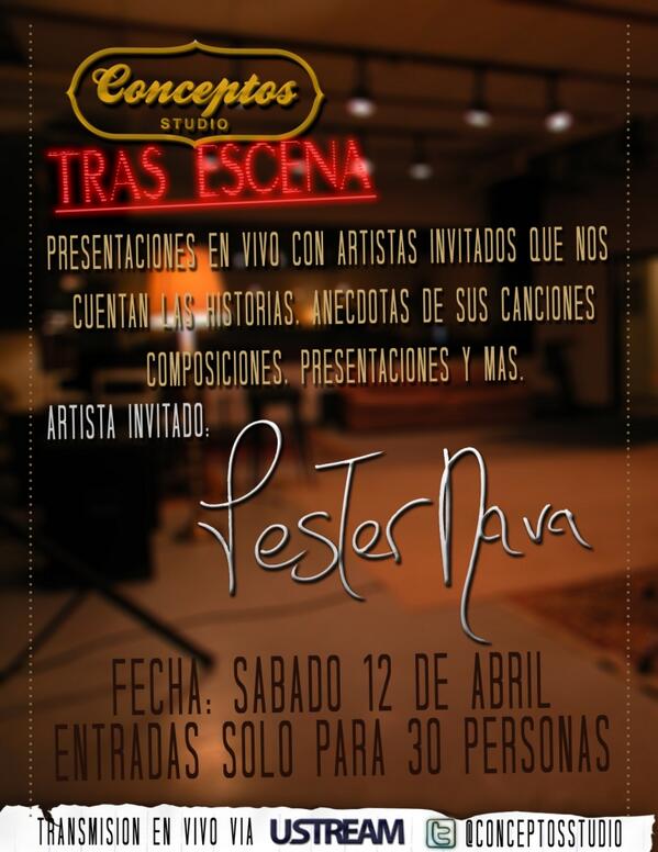 HOY en #Cabimas: Segunda edición de #TrasEscena con <a href="/LesterNavaMusic/">Lester Nava</a> a partir de las 8pm en <a href="/ConceptosStudio/">Conceptos Studio</a>!