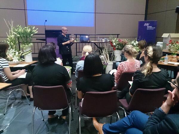 FlowersQLD's tweet image. Annie Harper @FlowersVictori1 advising florists on marketing @MIFGS1 - a canape before our #commference banquet, yum