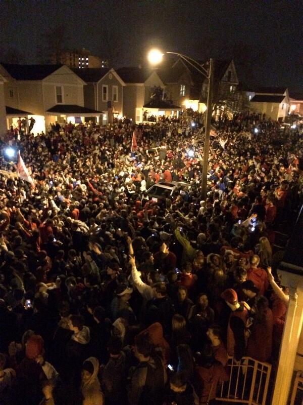 espn's tweet photo. Here's how Dayton is celebrating their victory tonight. (via @APowers11) http://t.co/zPxuTb2v8G