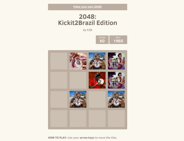 Peugeot's tweet photo. Play a game of 2048 #kickittoBrazil special edition and celebrate with us the 2048th kiss on http://t.co/D0FrPnDFQf http://t.co/0Emc3f6D8H