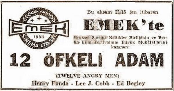 İstanbul Film Festivali'ne 28 yıl ev sahipliği yapan Emek Sineması,"12 Öfkeli Adam" bileti, 1960.