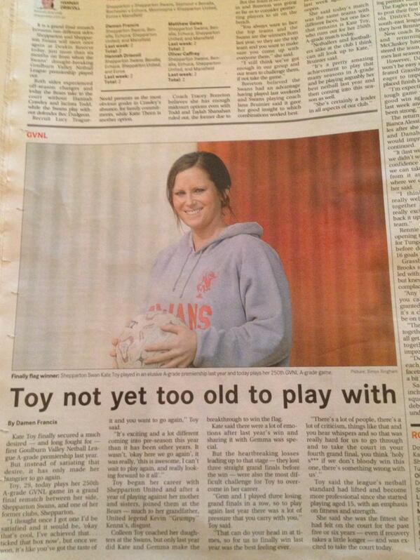 Great effort by Kate Toy playing her 250th game today against the bears. #swans14